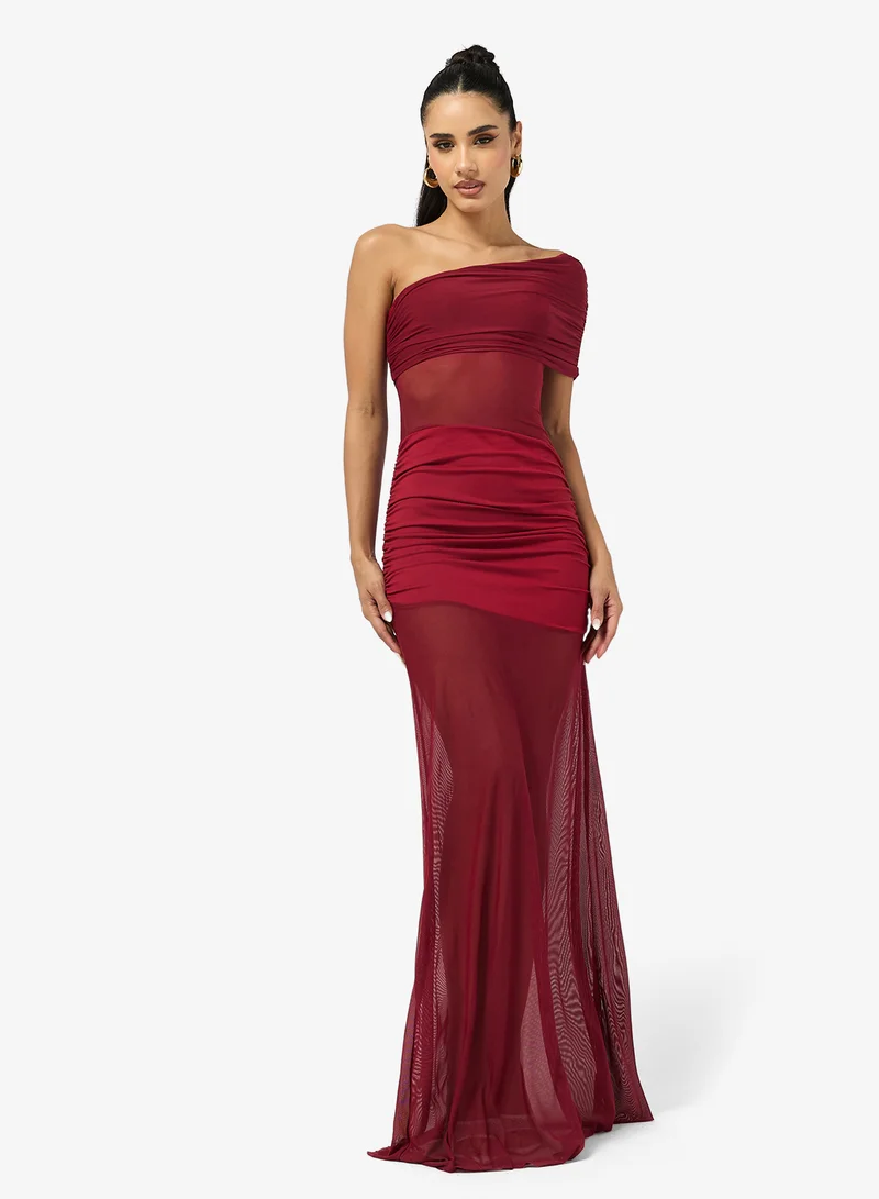 جينجر One Shoulder Ruched Mesh Dress